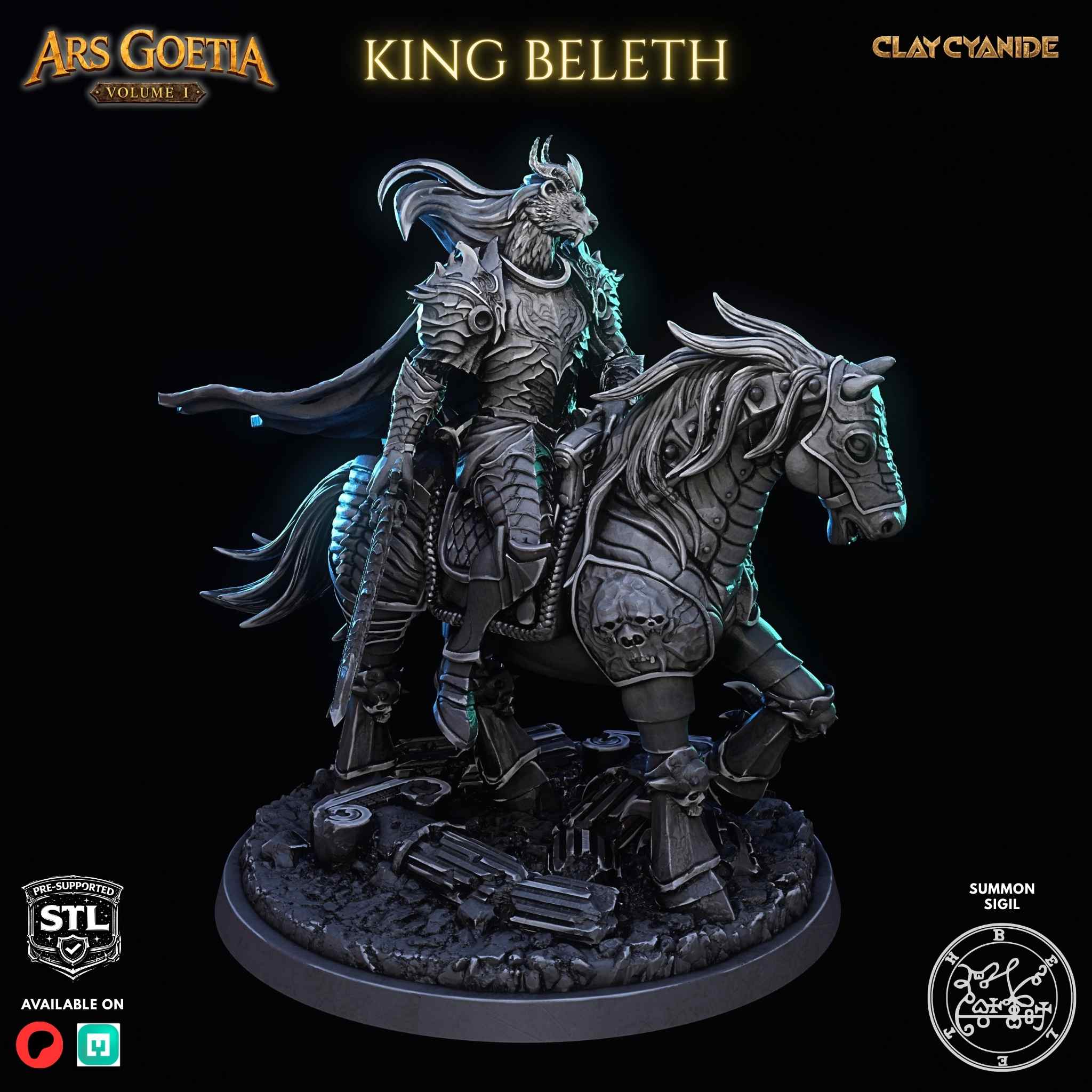 Beleth demon king STL miniature rear view — Clay Cyanide